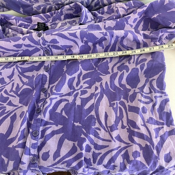 Maggie Barnes Womens Linen Button Up Shirt Size 3X Purple Floral Short Sleeve - Picture 7 of 8
